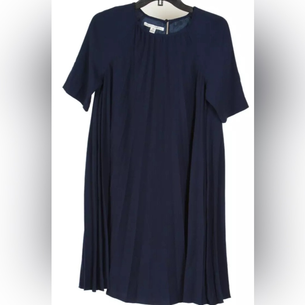 Maggy London Dress 8 navy Blue Pleated swing dress Preppy Old‎ Money Classic NWT
